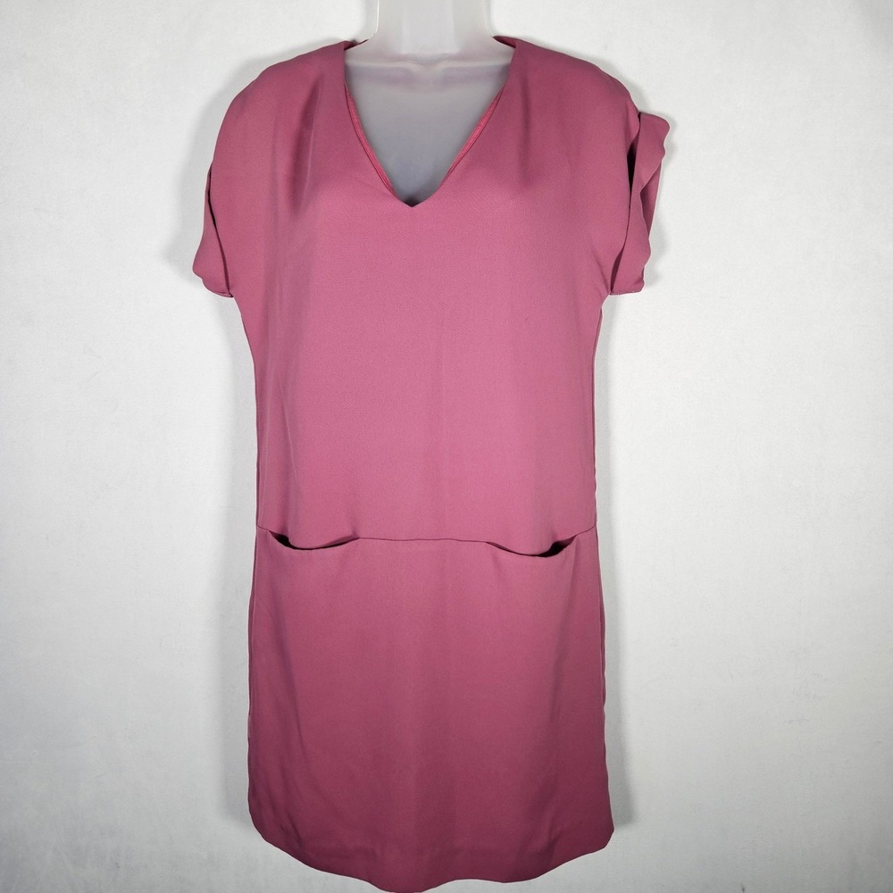 Vince Shift Dress Women M Pink Cuffed Sleeve Pockets Minimalist Chic Office Boho